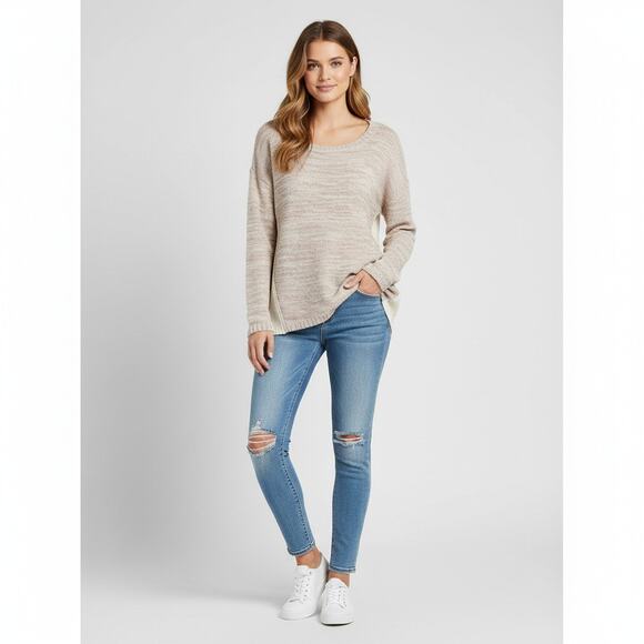 Hem & thread Sweater Women's Size M Mixed Tan Cream Long Sleeve Popover - Picture 7 of 12